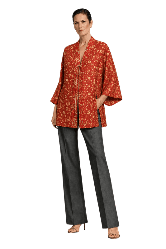 1990s Rust Red Silk Tunic - Model