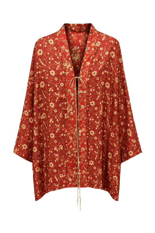 1990s Rust Red Silk Tunic - Front View
