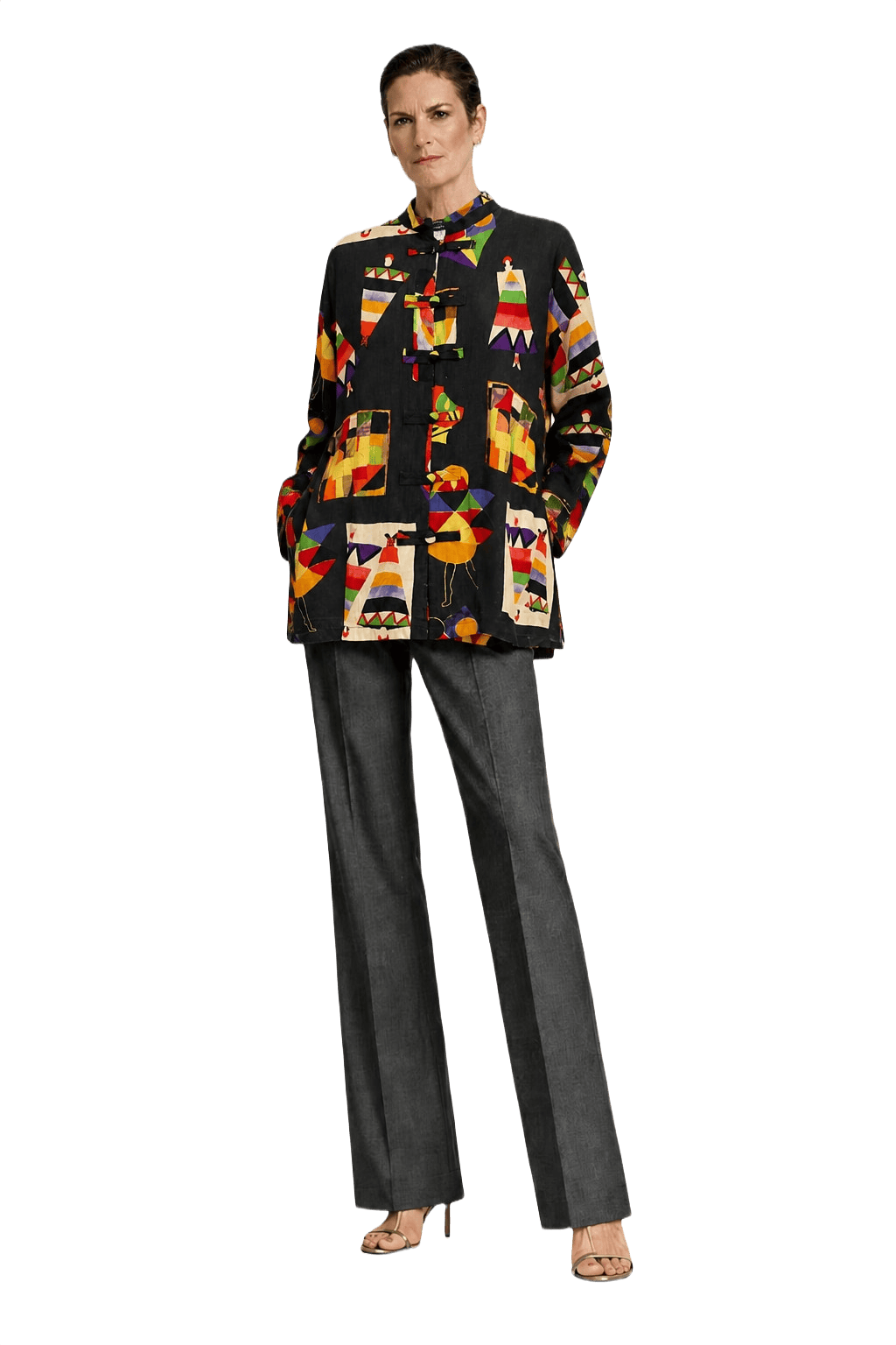 1990s Black Rayon Blouse - Model