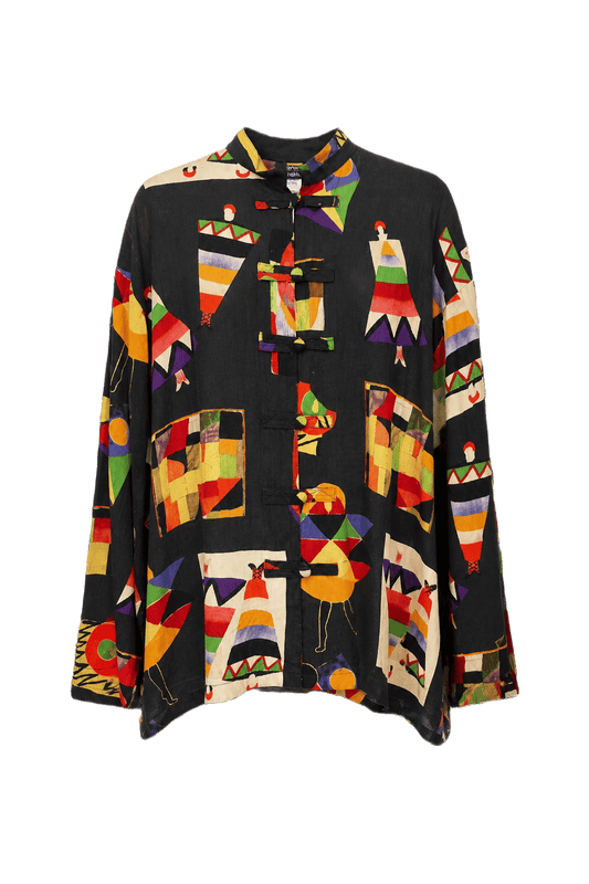 1990s Black Rayon Blouse - Front View