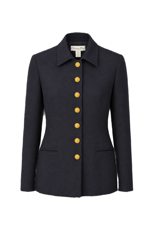 1980s Navy Blue Wool Jacket - Front View