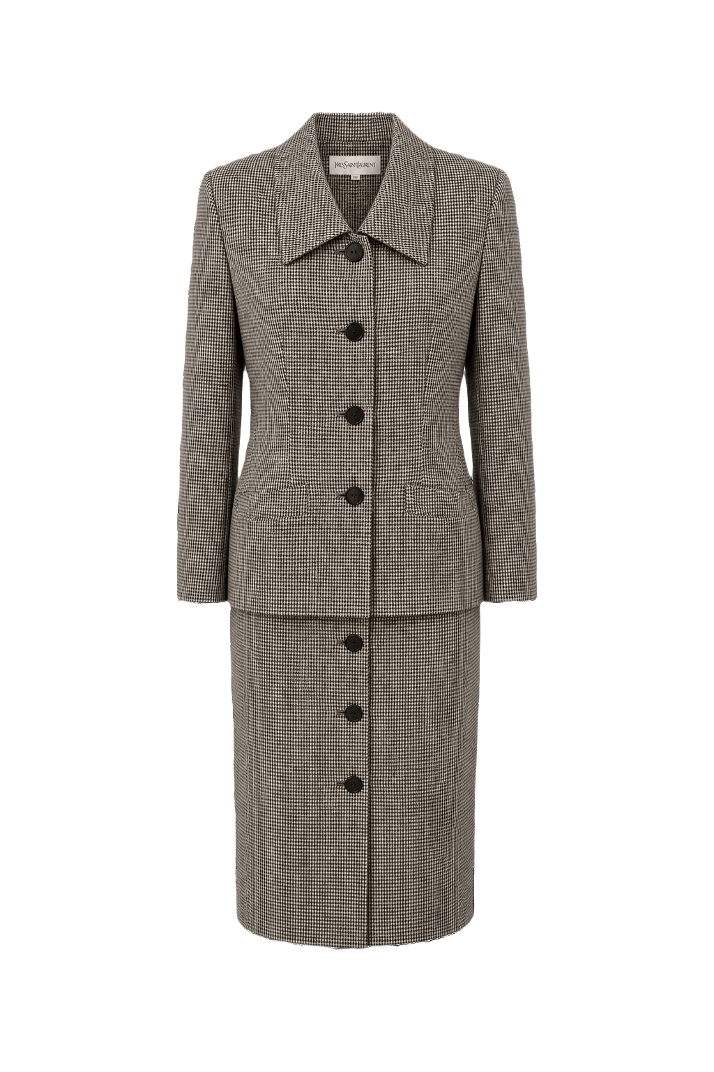 1980s Black and White Houndstooth Skirt Suit - Front View