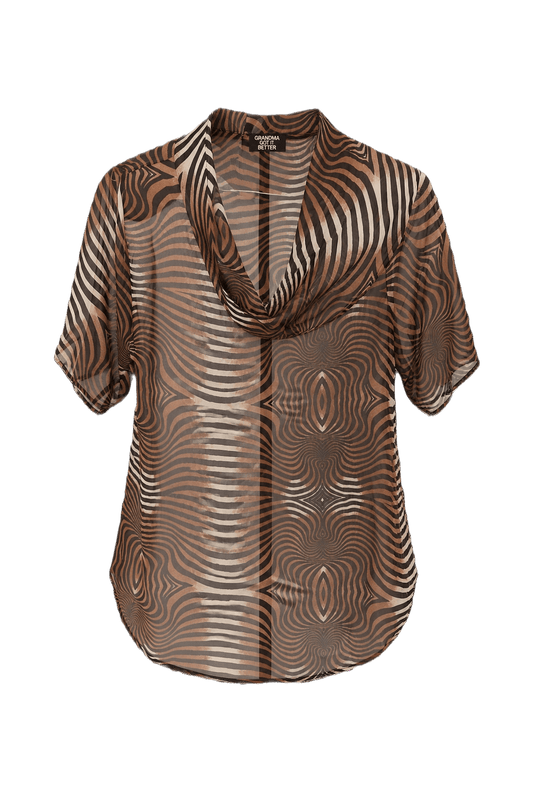 1990s Orange Polyester Blouse - Front View