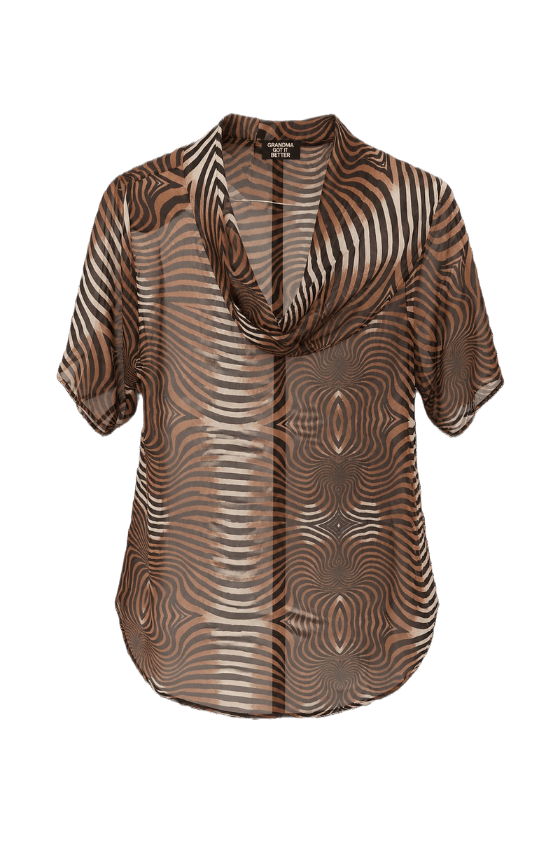 1990s Orange Polyester Blouse - Front View
