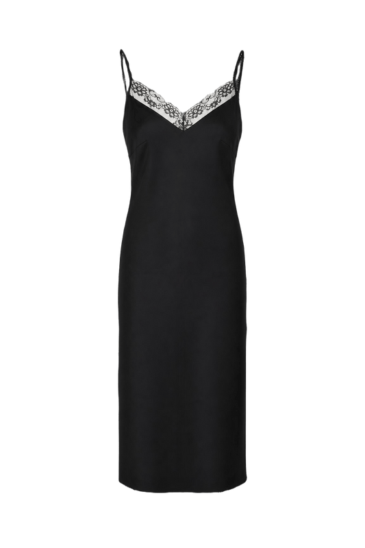 1990s Black Satin Slip Dress - Front View