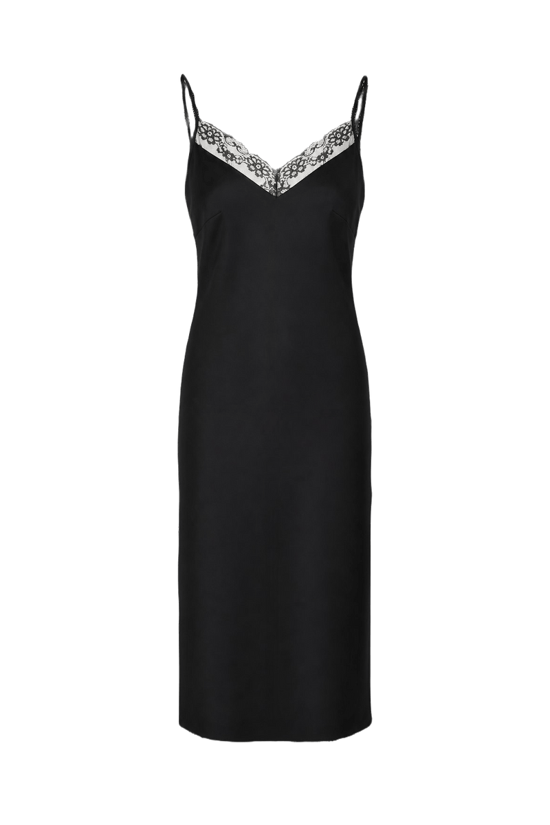 1990s Black Satin Slip Dress - Front View