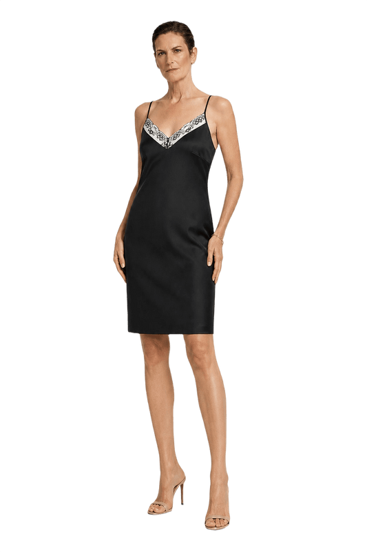 1990s Black Satin Slip Dress - Model