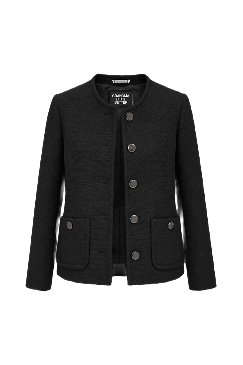 1980s Black Wool Blend Jacket - Front View