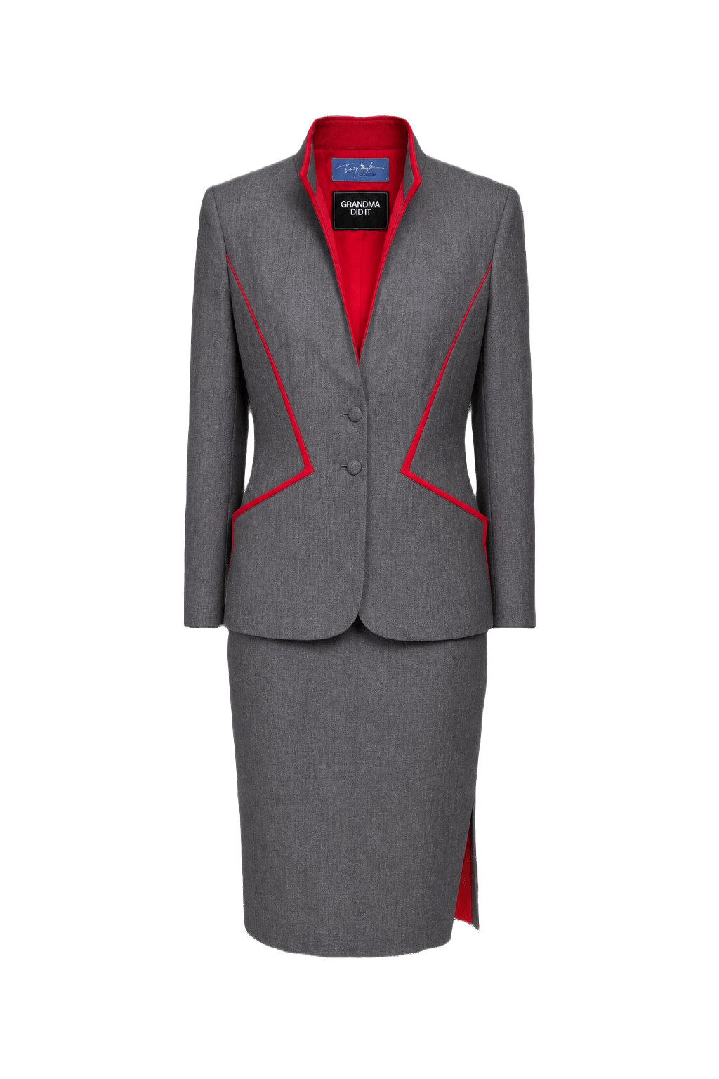 1990s Gray Wool Blend Skirt Suit - Front View