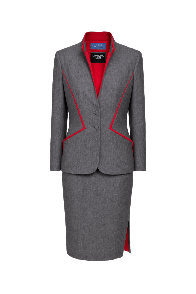 1990s Gray Wool Blend Skirt Suit - Front View