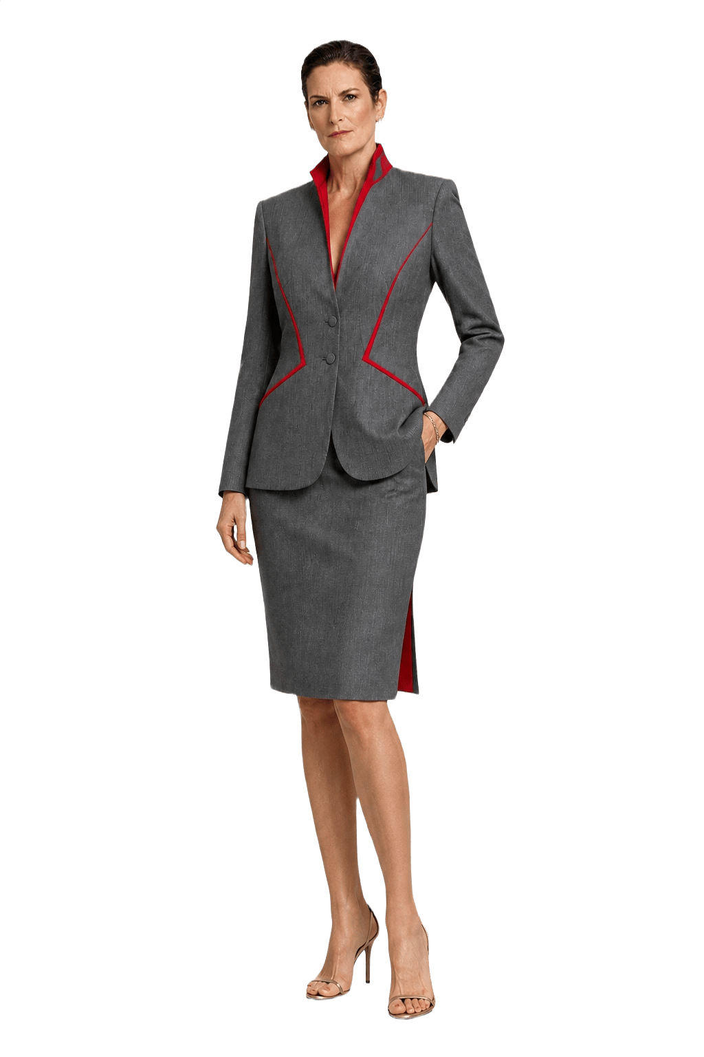 1990s Gray Wool Blend Skirt Suit - Model