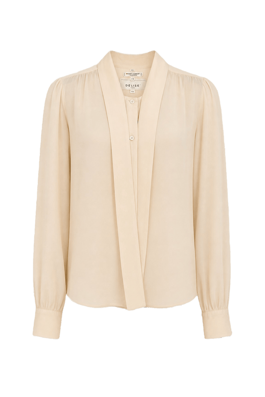 1980s Cream Rayon Blouse - Front View