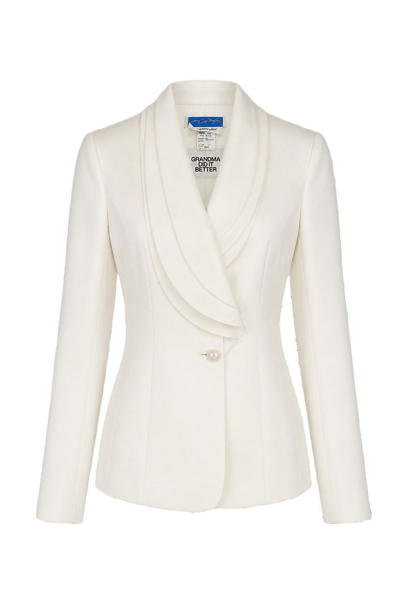 1990s Cream Silk Blend Blazer - Front View
