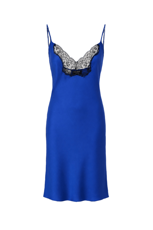 1990s Cobalt Blue Silk Slip Dress - Front View