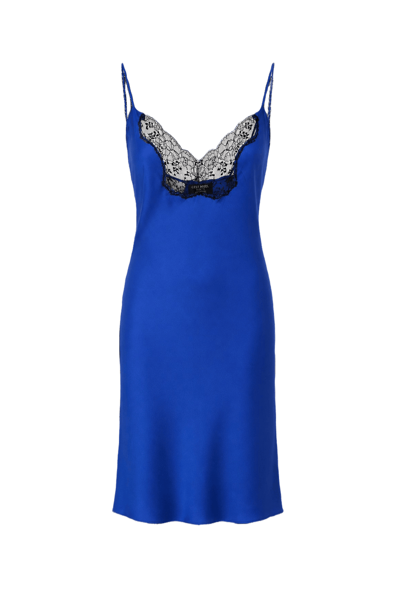 1990s Cobalt Blue Silk Slip Dress - Front View