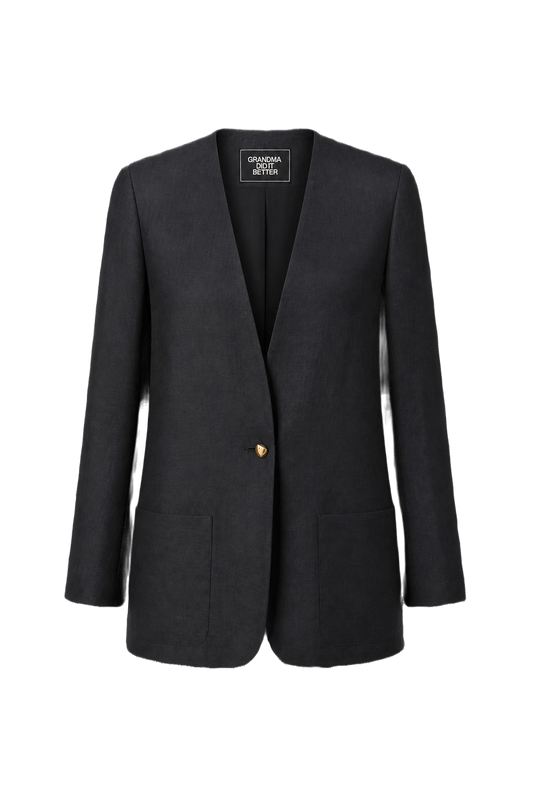 1980s Black Silk Blend Blazer - Front View