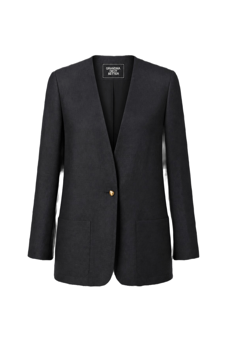 1980s Black Silk Blend Blazer - Front View