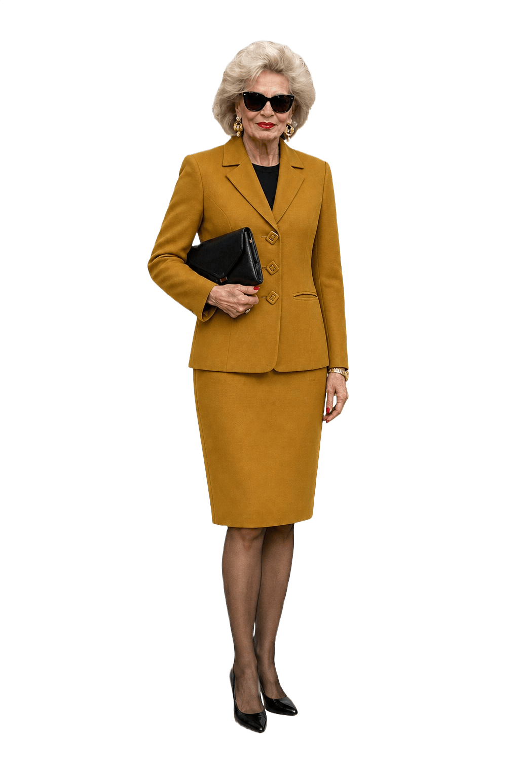 1980s Mustard Wool Blend Skirt Suit - Model