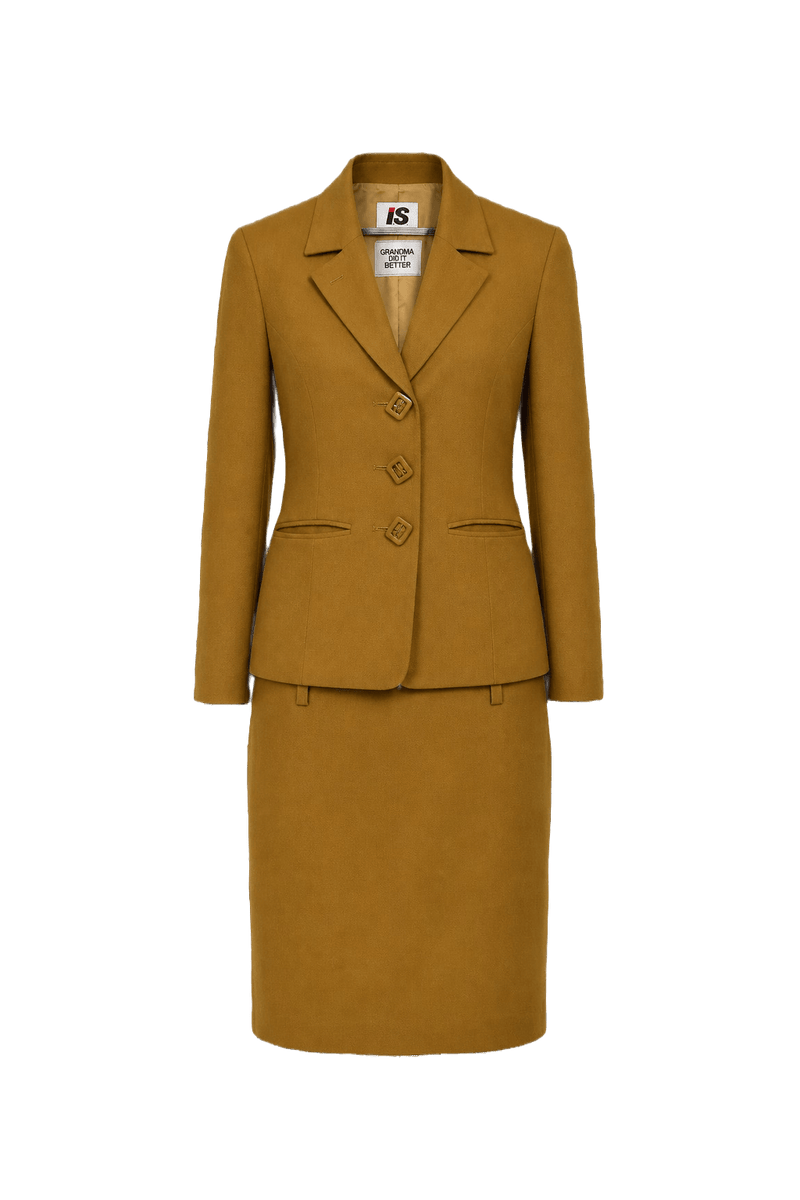 1980s Mustard Wool Blend Skirt Suit - Front View