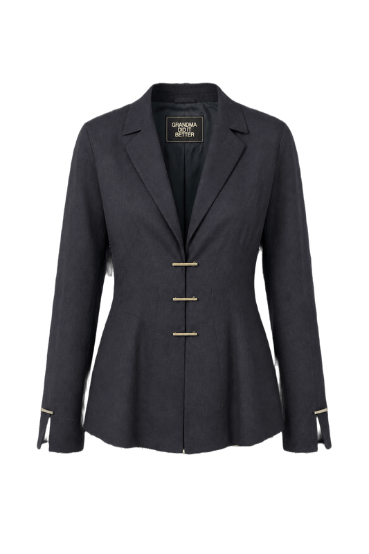 1990s Dark Blue Linen Blend Jacket - Front View