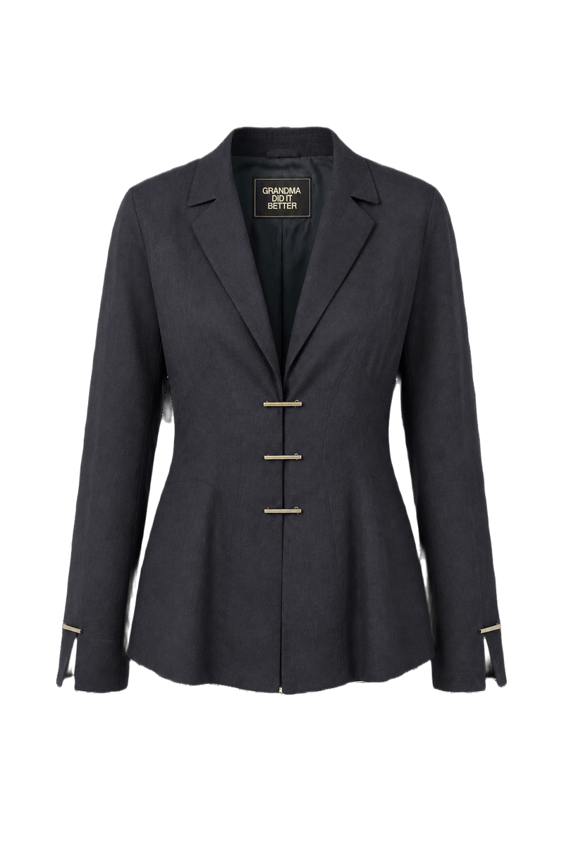 1990s Dark Blue Linen Blend Jacket - Front View
