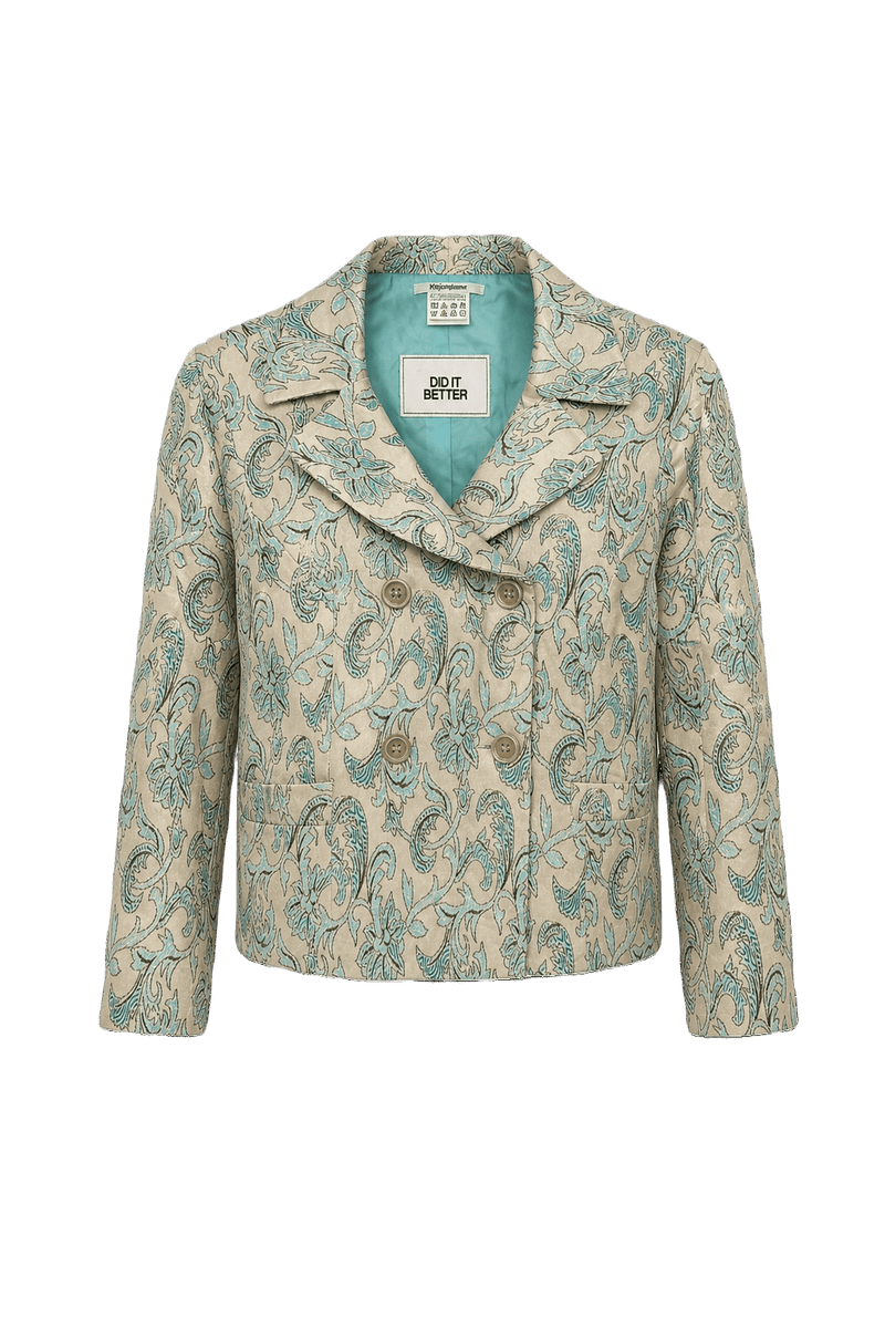 1980s Beige Silk Blend Jacket - Front View