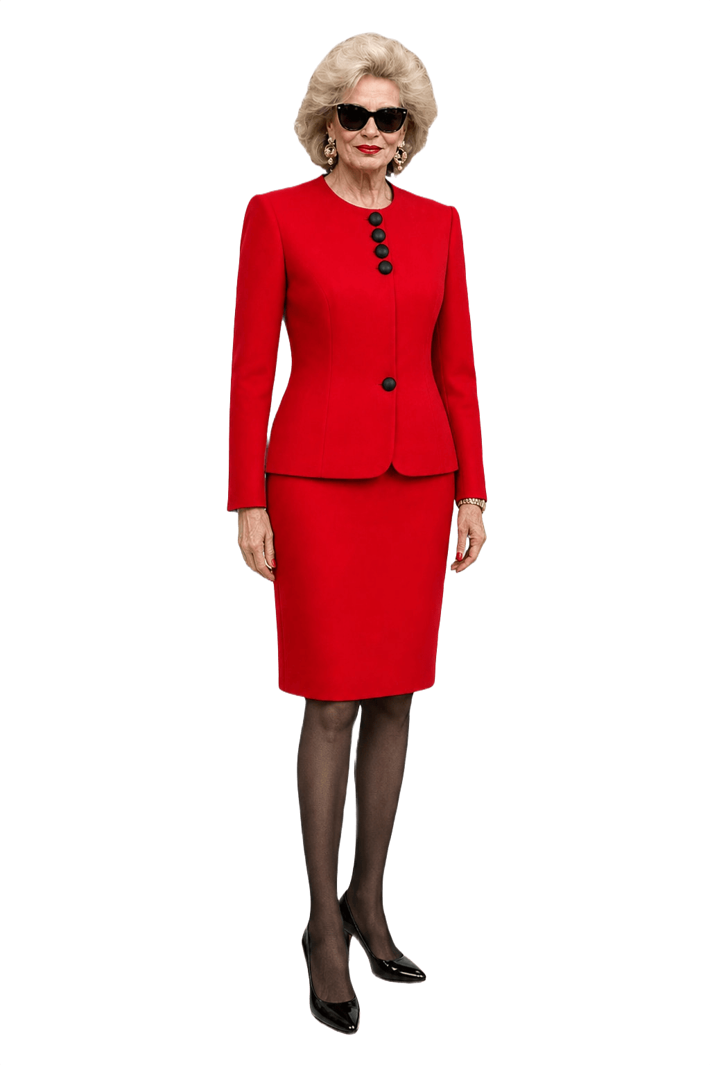 1980s Bright Red Wool Skirt Suit - Model