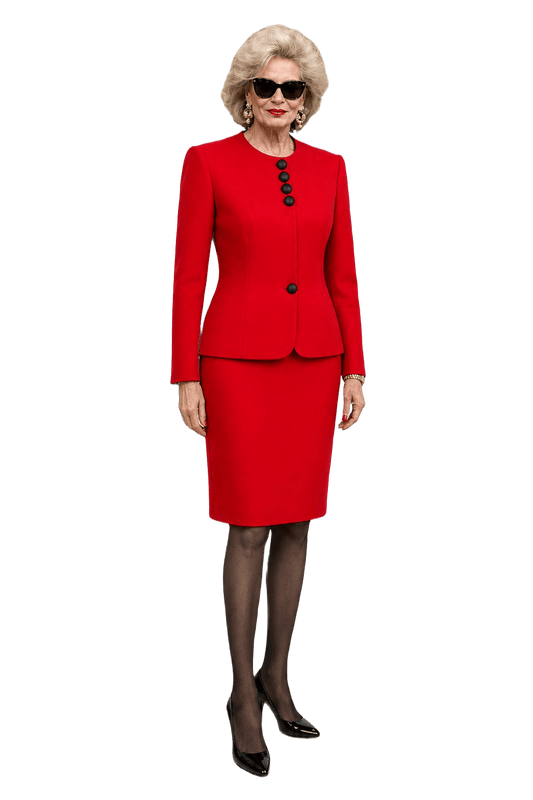 1980s Bright Red Wool Skirt Suit - Model