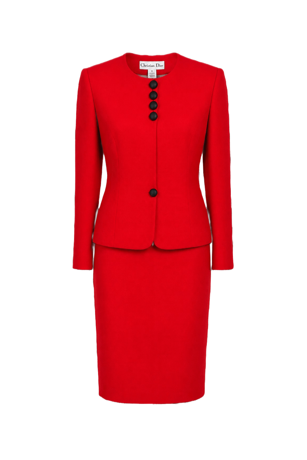 1980s Bright Red Wool Skirt Suit - Front View