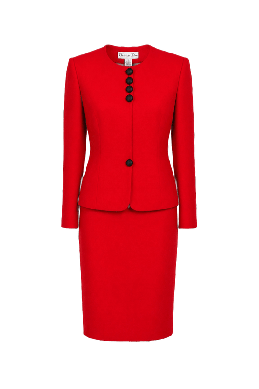 1980s Bright Red Wool Skirt Suit - Front View
