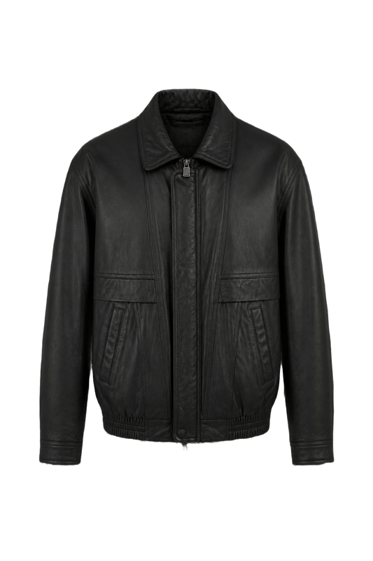 1980s Black Leather Leather Jacket - Front View