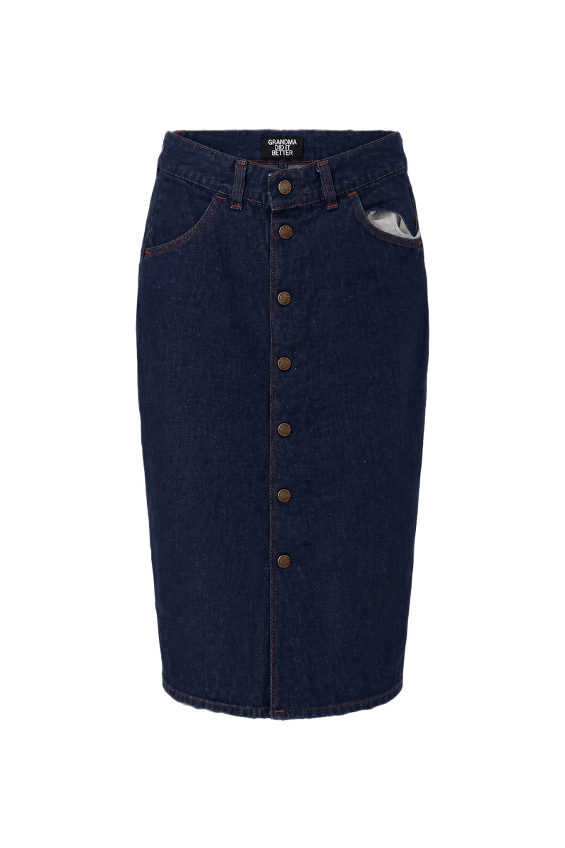 1980s Dark Blue Denim Skirt - Front View