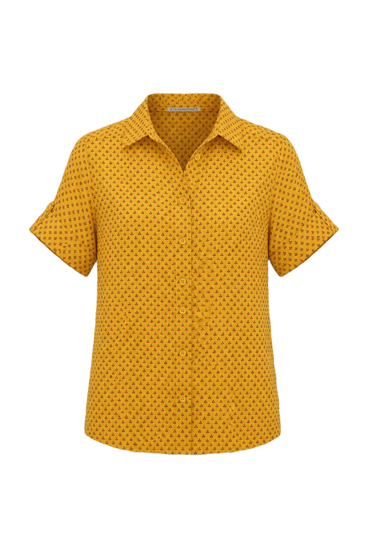 1990s Yellow Cotton Blend Blouse - Front View