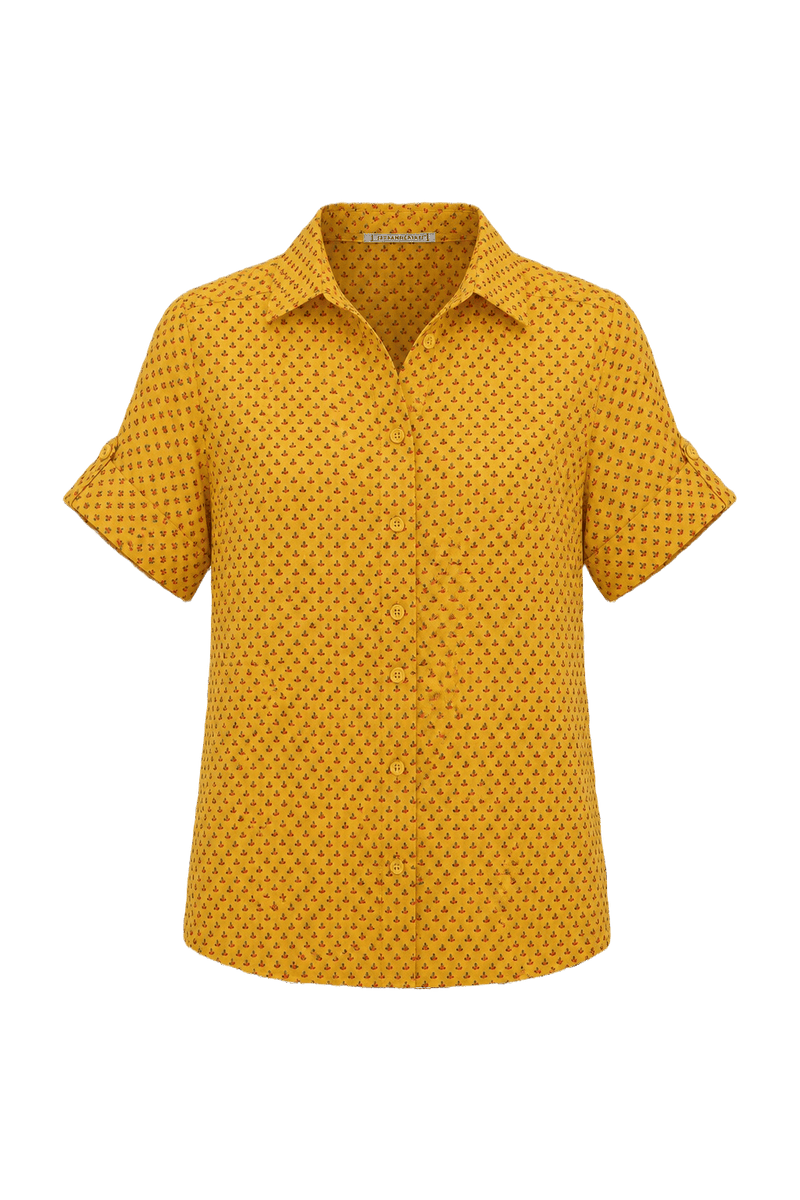 1990s Yellow Cotton Blend Blouse - Front View