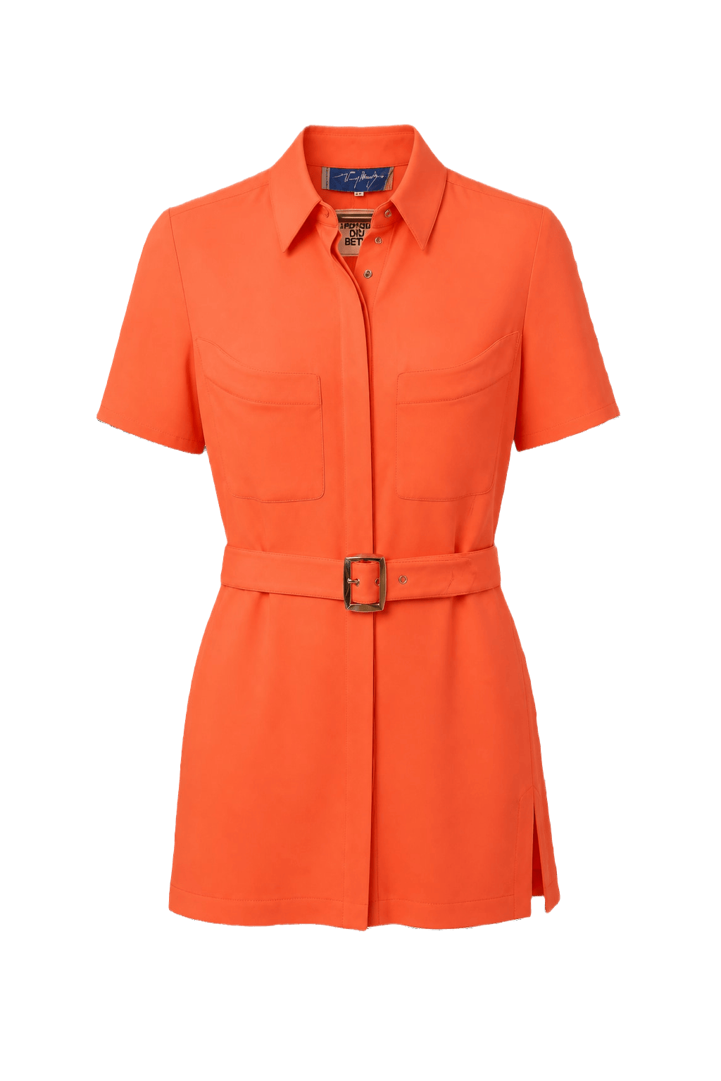 1990s Bright Orange Polyester Blouse - Front View