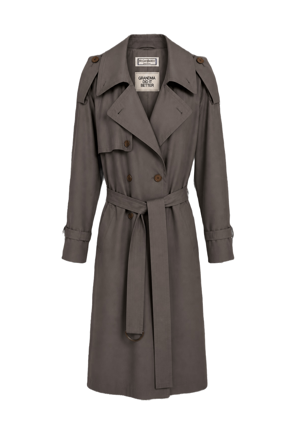 1980s Gray Cotton Blend Trench Coat - Front View