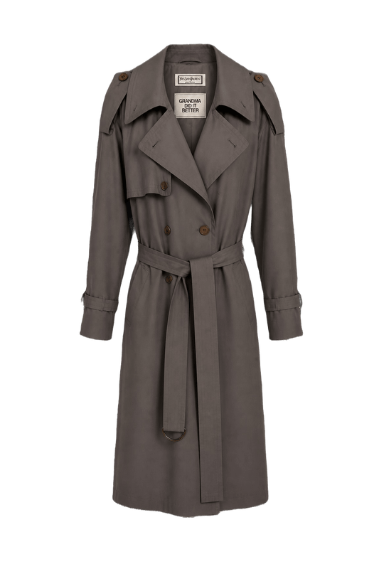 1980s Gray Cotton Blend Trench Coat - Front View
