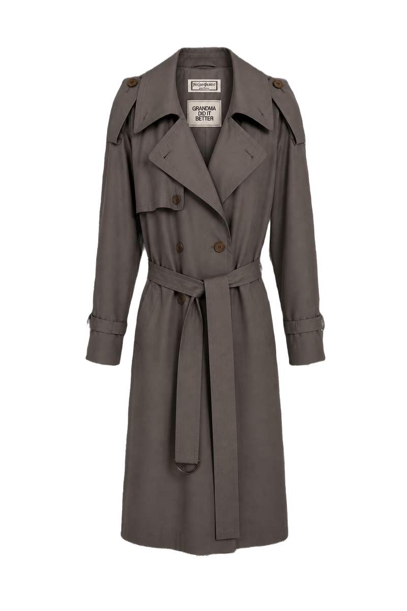 1980s Gray Cotton Blend Trench Coat - Front View