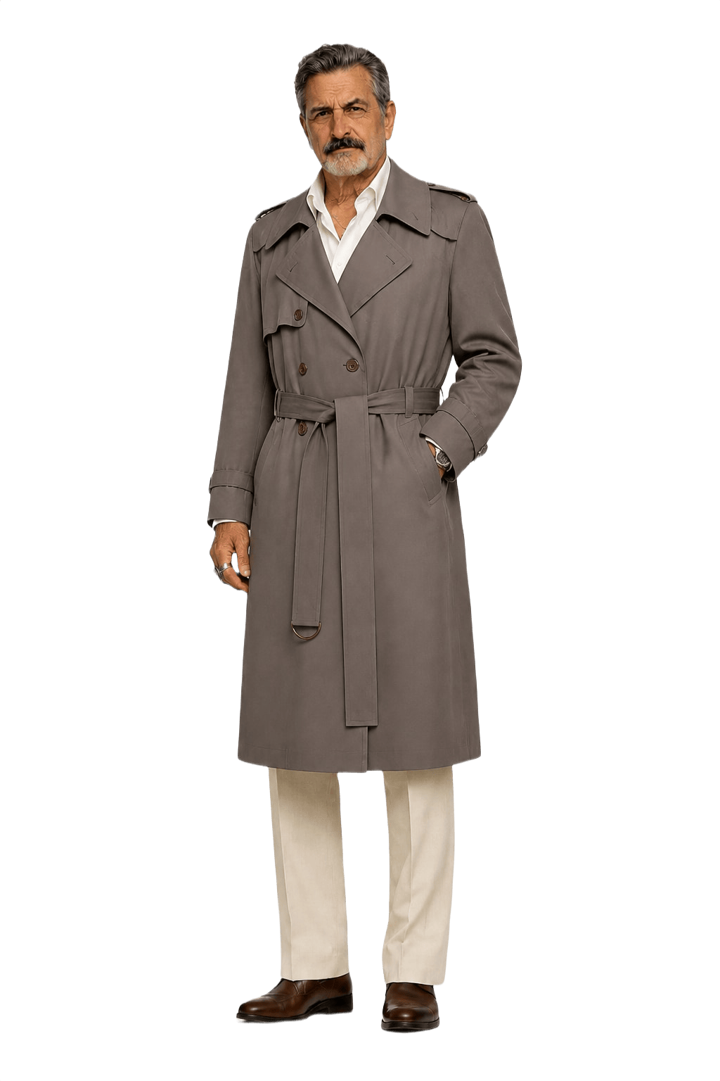 1980s Gray Cotton Blend Trench Coat - Model