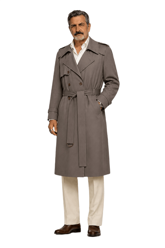 1980s Gray Cotton Blend Trench Coat - Model