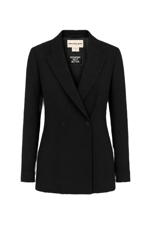 1990s Black Wool Blend Blazer - Front View