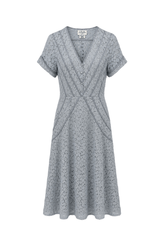 1930s Light Blue Lace Dress - Front View