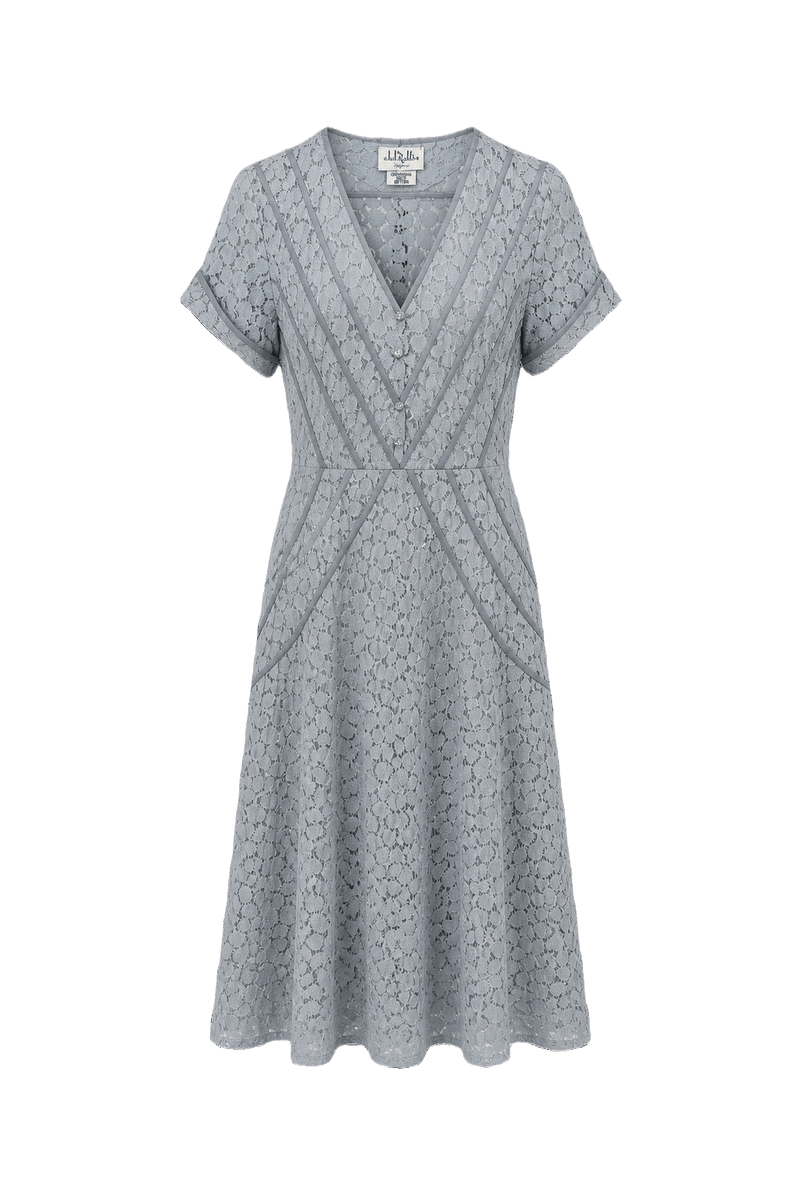 1930s Light Blue Lace Dress - Front View