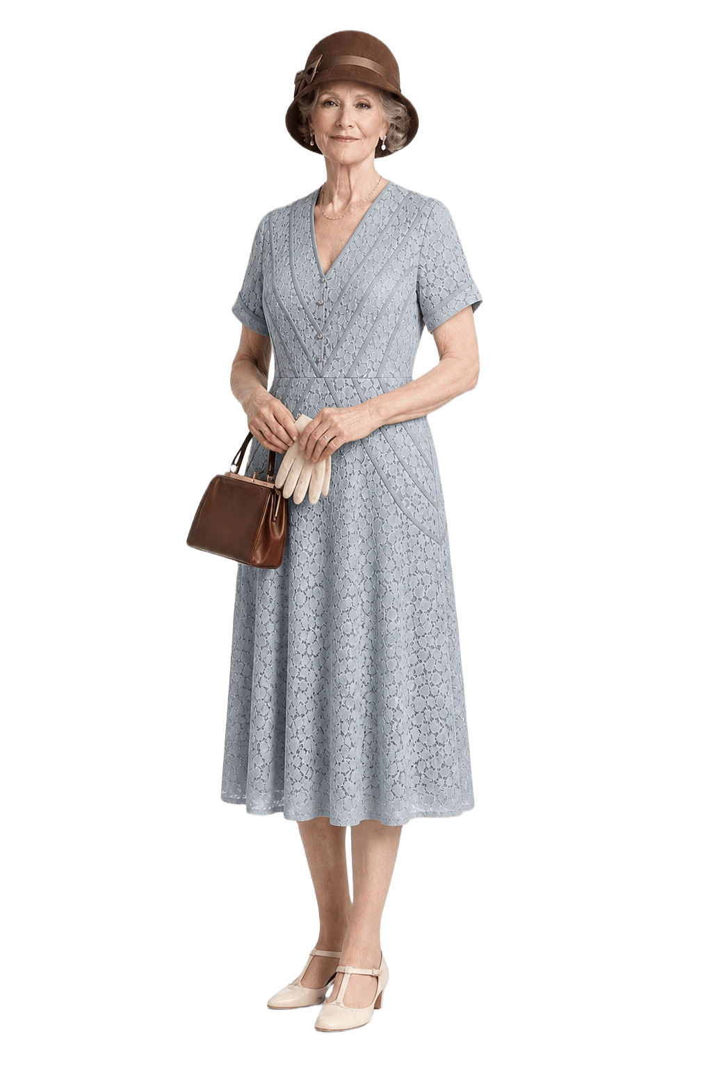 1930s Light Blue Lace Dress - Model