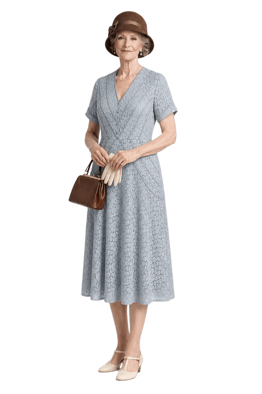 1930s Light Blue Lace Dress - Model