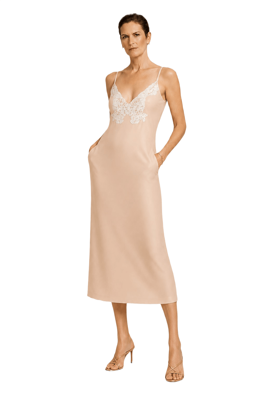 1990s Pale Pink Silk Slip Dress - Model