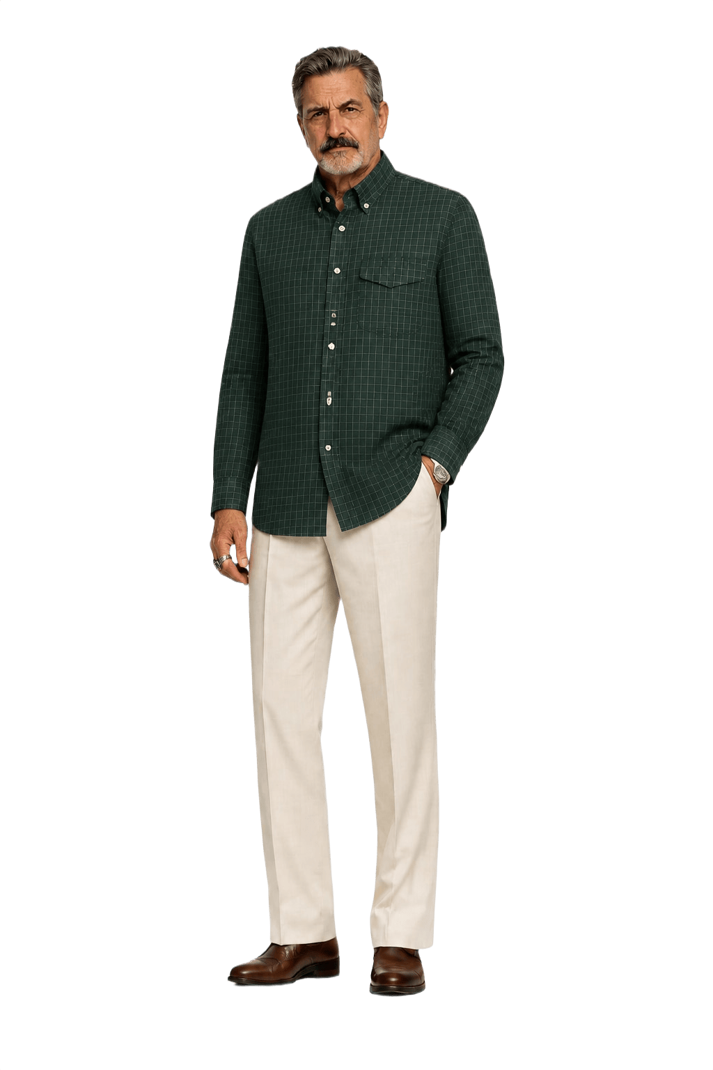 1980s Dark Green Cotton Shirt - Model
