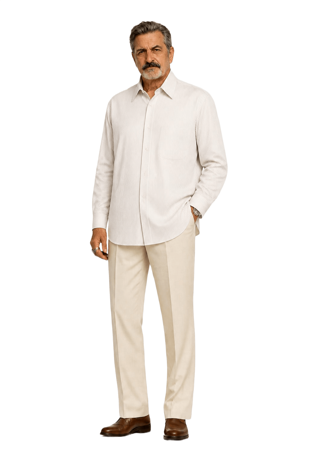 1980s Light Beige Cotton Shirt - Model