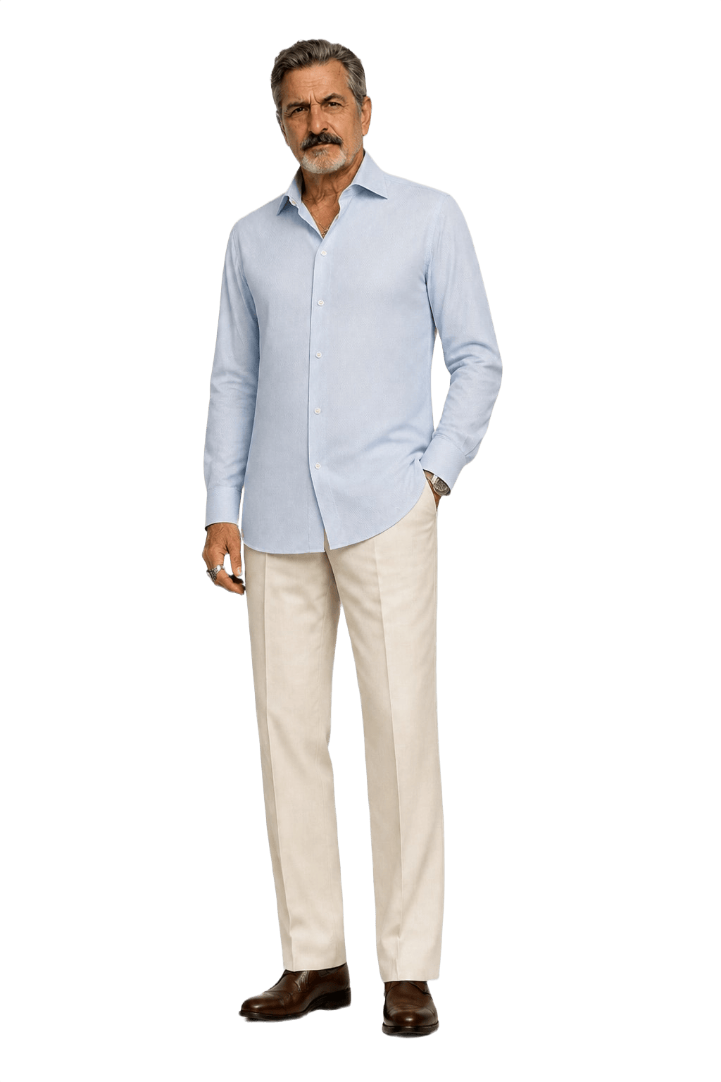 1980s Light Blue Cotton Blend Shirt - Model