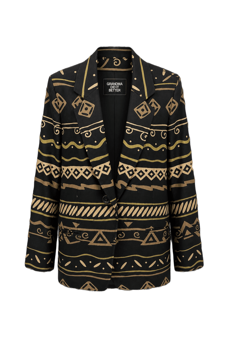 1980s Black Cotton Blend Blazer - Front View